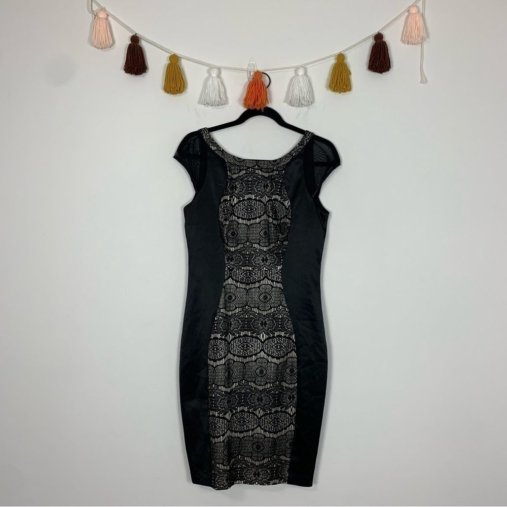 Chaya Sheath Black Tan Lace Cocktail Dress Size 6